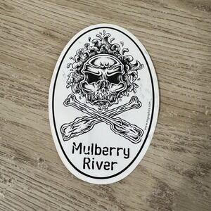 Mulberry River Arkansas Skull & Crossbones White and Black Decal Sticker 6" X 4"
